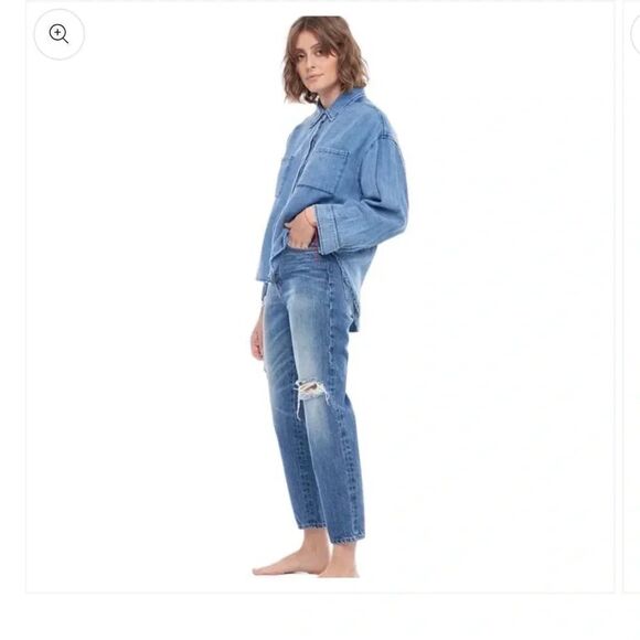 🔥 NWT FREE PEOPLE X SANDRINE ROSE Distressed INDIGO straight leg Jean size 28 - Picture 2 of 12